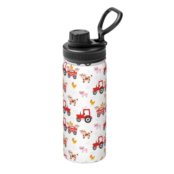 Haiem Tractor With Farm Animals Printed Sports Insulated Kettle 18oz stainless steel kettle Leak-proof Water Bottle,Double-wall Insulated Bottle for Travel,Sports,Fitness