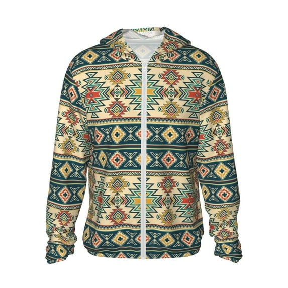Haiem Traditional Tribal Aztec1 UPF 50+ Fishing Shirts for Men Long Sleeve UV Sun Protection Hoodie Non-Mask Outdoor Hiking Shirts