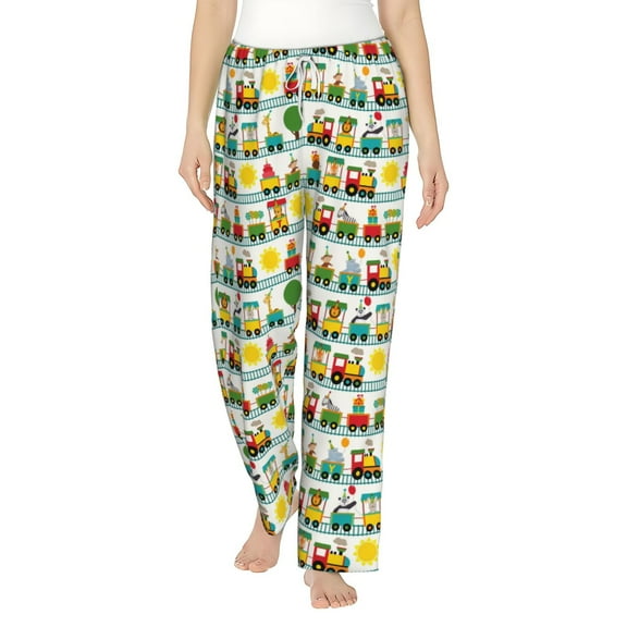 Haiem Train With Animals Women's Pajama Pants Ultra Lightweight Pjs Bottoms Sleepwear Bottom Pants With Pocket Drawstring-Medium