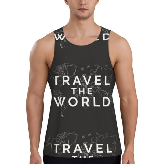 Haiem Travel The World1 Men Workout Tank Top Gym Bodybuilding Sleeveless Muscle T Shirts Athletic Tank Breathable Workout Shirt-X-Large