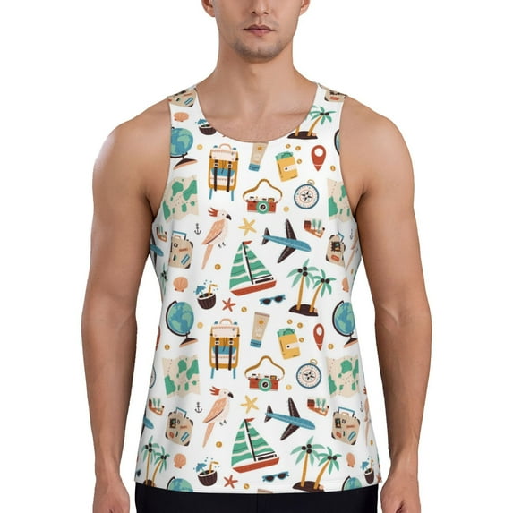 Haiem Travel1 Men Workout Tank Top Gym Bodybuilding Sleeveless Muscle T Shirts Athletic Tank Breathable Workout Shirt-