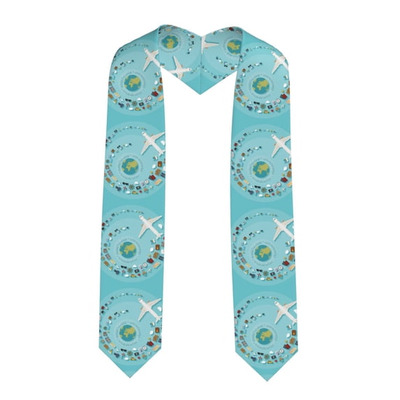 Haiem Travelling on Airplane Pattern Graduation Stole 2024 | Premium Satin Sash for Graduation Ceremony