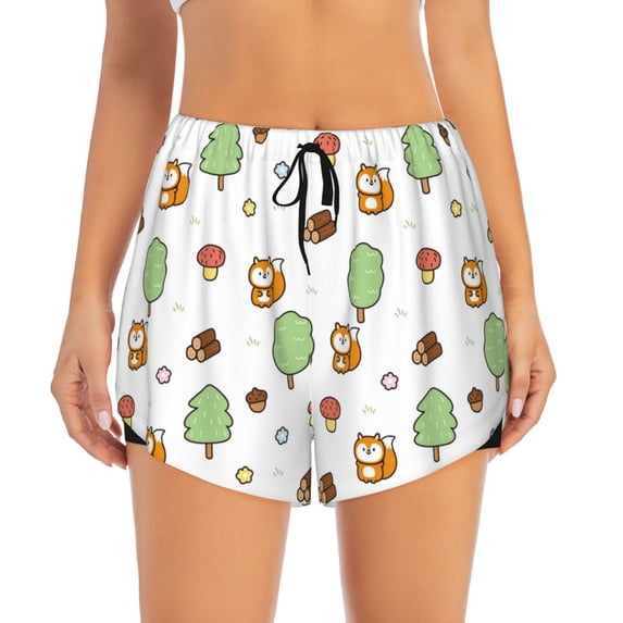 Haiem Tree Squirrel Women's 2 in 1 Running Shorts - Lightweight Athletic Workout Gym Yoga Breathable Sports Shorts Liner with Phone Pockets-X-Large