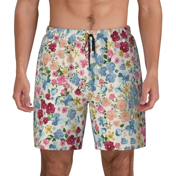 Haiem Trendy Floral Design Mens Swim Trunks with Compression Liner 2 in 1 Swimming Shorts Stretch Swimwear Quick Dry,Board Shorts-Medium