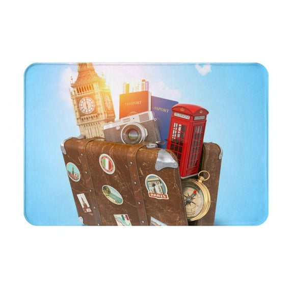 Haiem Trip to London Front Door Mat Indoor Outdoor Entrance, Waterproof All-Season, All-Weather Doormat, Durable Flannel Fabric, Fade Resistant, Low Profile, 16x24in