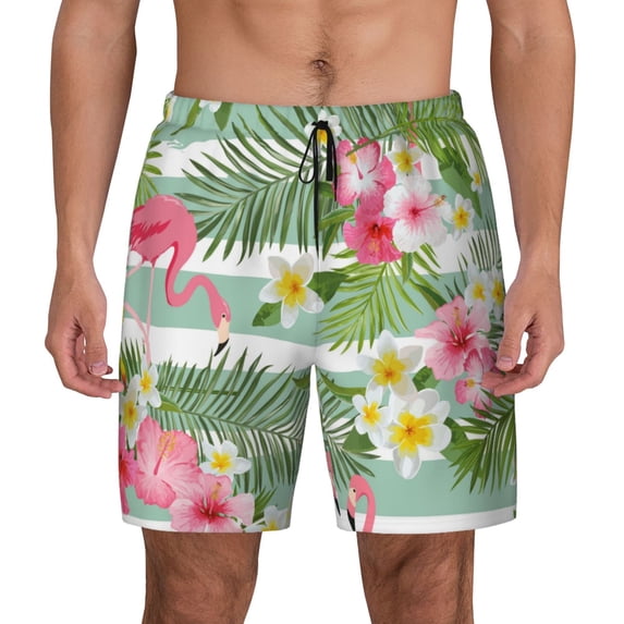 Haiem Tropical Flamingo Men'S Quick-Dry Swim Trunks: Comfortable Beach Shorts With Mesh Lining And Pockets - Ideal For Swimming And Sunbathing Large