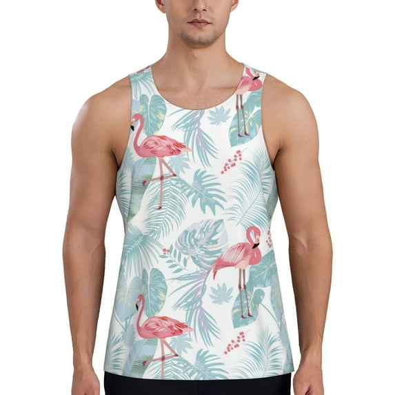 Haiem Tropical Flamingo Men Workout Tank Top Gym Bodybuilding Sleeveless Muscle T Shirts Athletic Tank Breathable Workout Shirt-4X-Large