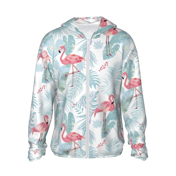 Haiem Tropical Flamingo UPF 50+ Fishing Shirts for Men Long Sleeve UV Sun Protection Hoodie Non-Mask Outdoor Hiking Shirts