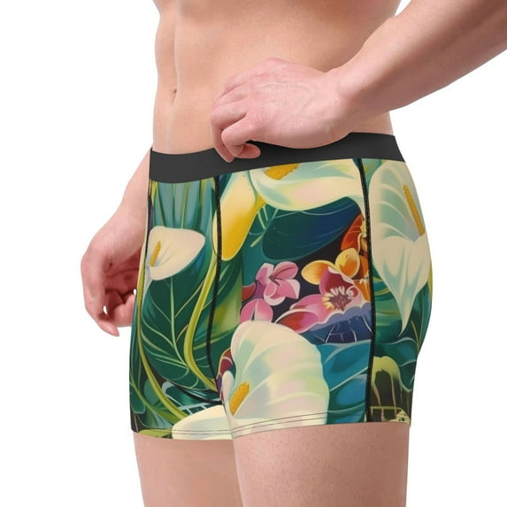 Haiem Tropical Floral Jungle Men's Boxer Briefs, Every Day Comfort Stretch Cotton Moisture-Wicking Underwear-Medium