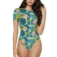 thumbnail image 1 of Haiem Tropical Floral Women's Crew Neck Short Sleeve Bodysuit Tops Stretchy Slim Basic-Small, 1 of 9