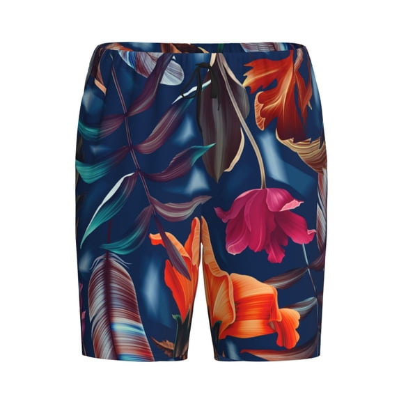 Haiem Tropical Flower Men's Pajama Short with Soft Woven Cotton Elastic Waistband Sleep Short-Medium