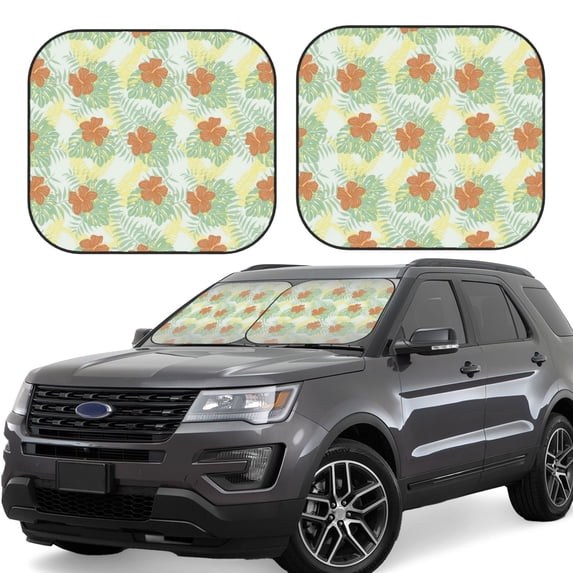 Haiem Tropical Flowers Car Windshield Sun Shade (2 Pieces) Foldable Windshield Sun Shade Car Accessories for Truck SUV Pickup-Large