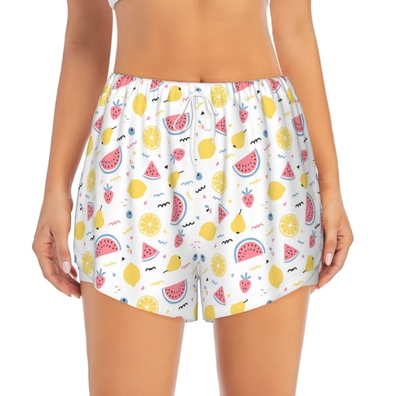 Haiem Tropical Fruit Women's 2 in 1 Running Shorts - Lightweight Athletic Workout Gym Yoga Breathable Sports Shorts Liner with Phone Pockets-Small