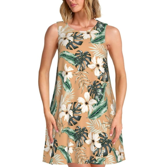 Haiem Tropical Leaves Flower for Women’s Summer Dresses – Casual Sleeveless Tank Loose Sundress, Lightweight Beach Dress