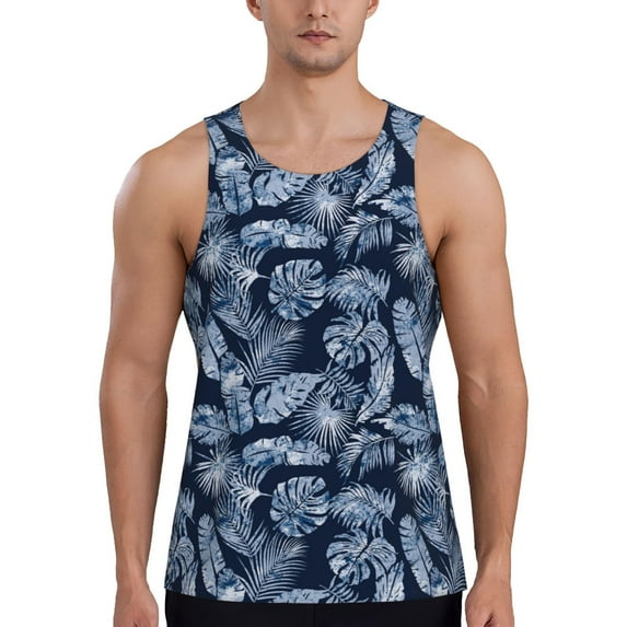 Haiem Tropical Leaves Men Workout Tank Top Gym Bodybuilding Sleeveless Muscle T Shirts Athletic Tank Breathable Workout Shirt-3X-Large