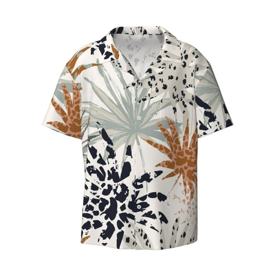 Haiem Tropical Leaves Men's Casual Shirts Short Sleeve Button Down Shirts Fashion Textured Summer Beach Shirt-4X-Large