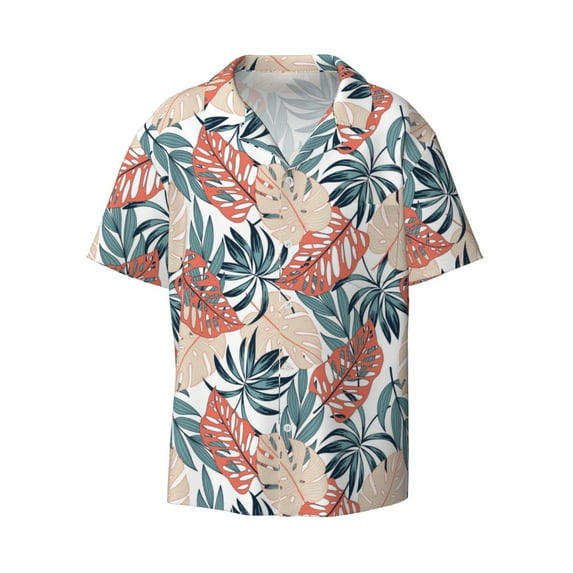 Haiem Tropical Leaves Men's Casual Shirts Short Sleeve Button Down Shirts Fashion Textured Summer Beach Shirt-Medium