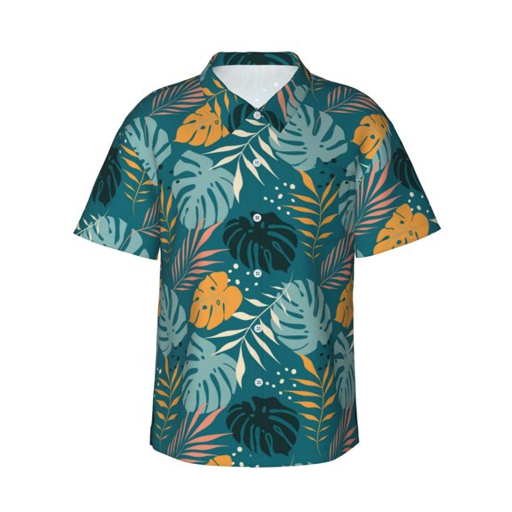 Haiem Tropical Leaves Printed Hawaiian Shirt for Men - Men’s Casual Beach Summer Shirts - Stretch Fabric with Modern Fit-XX-Large