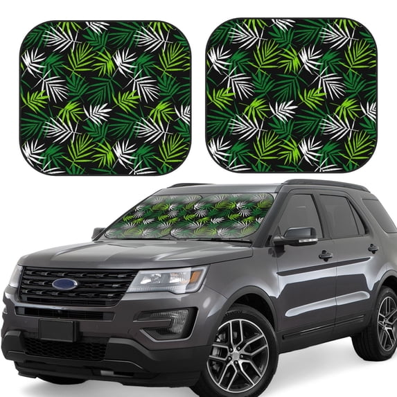 Haiem Tropical Leaves1 Car Windshield Sun Shade (2 Pieces) Foldable Windshield Sun Shade Car Accessories for Truck SUV Pickup-Small
