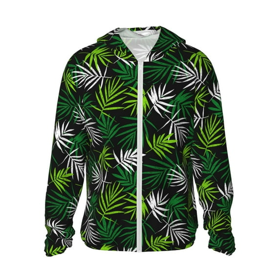 Haiem Tropical Leaves1 UPF 50+ Fishing Shirts for Men Long Sleeve UV Sun Protection Hoodie Non-Mask Outdoor Hiking Shirts
