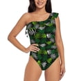 thumbnail image 1 of Haiem Tropical Leaves1 Women's One Piece Swimsuits Tummy Control One Shoulder Bathing Suits Ruffle Swimwear-Small, 1 of 8