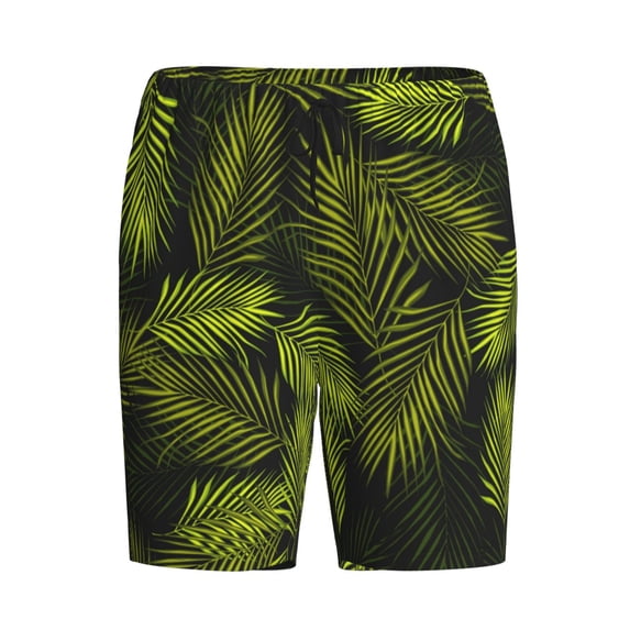 Haiem Tropical Palm Leaves Fern Leaf Men's Pajama Short with Soft Woven Cotton Elastic Waistband Sleep Short-Medium