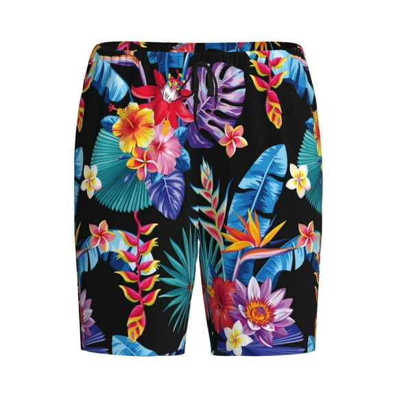 Haiem Tropical Palm Leaves Men's Pajama Short with Soft Woven Cotton Elastic Waistband Sleep Short-Small