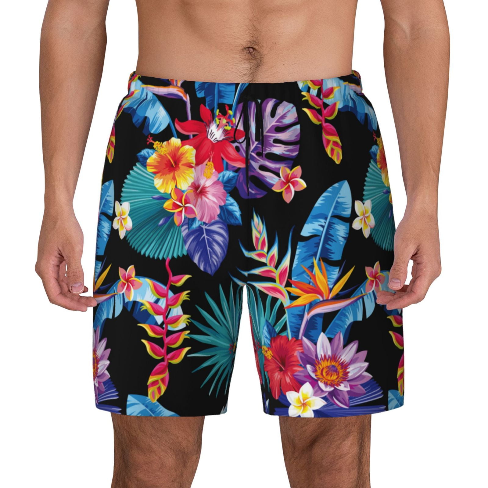 Haiem Tropical Palm Leaves Mens Swim Trunks with Compression Liner