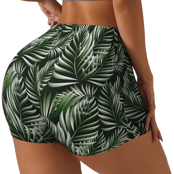 Haiem Tropical Palm Leaves1 No Front Seam Biker Shorts for Women Yoga Workout Gym Bike Shorts with Tummy Control Moisture-Wicking-X-Large