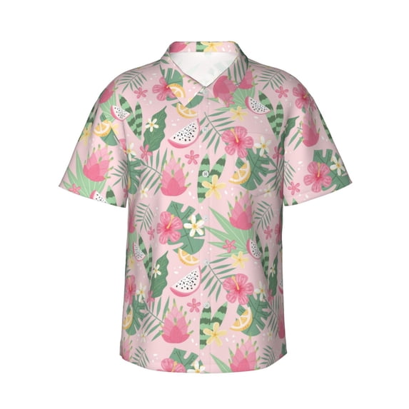 Haiem Tropical Pitaya Printed Hawaiian Shirt for Men - Men’s Casual Beach Summer Shirts - Stretch Fabric with Modern Fit-3X-Large