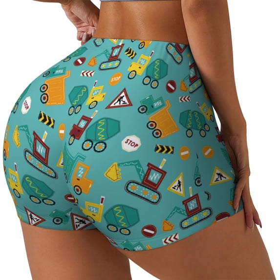 Haiem Trucks And Excavators No Front Seam Biker Shorts for Women Yoga Workout Gym Bike Shorts with Tummy Control Moisture-Wicking-Medium