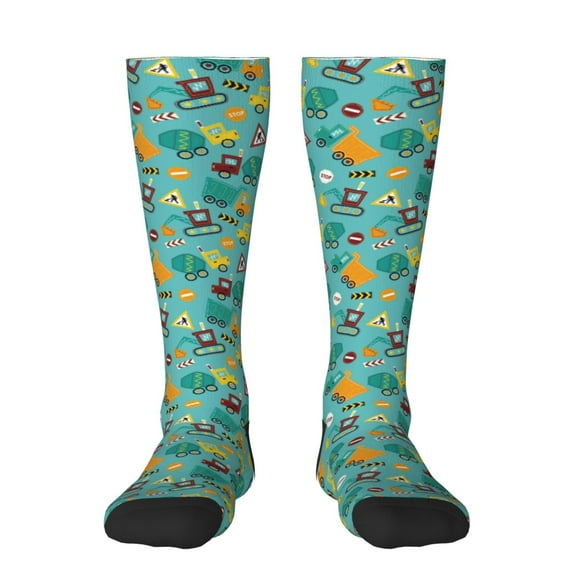 Haiem Trucks And Excavators Socks, Funny Novelty Crazy Design Cotton Socks Sports Socks Knee High Socks For Men, Women,1Pairs - Gift For Working Friends
