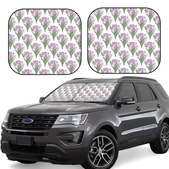 Haiem Tulips Flowers Car Windshield Sun Shade (2 Pieces) Foldable Windshield Sun Shade Car Accessories for Truck SUV Pickup-