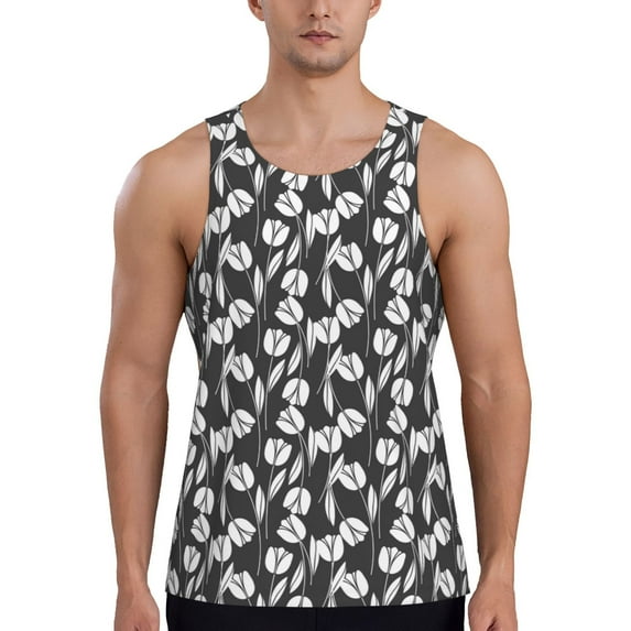 Haiem Tulips Flowers Men Workout Tank Top Gym Bodybuilding Sleeveless Muscle T Shirts Athletic Tank Breathable Workout Shirt-Large