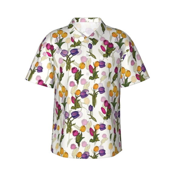 Haiem Tulips Flowers Printed Hawaiian Shirt for Men - Men’s Casual Beach Summer Shirts - Stretch Fabric with Modern Fit-XX-Large