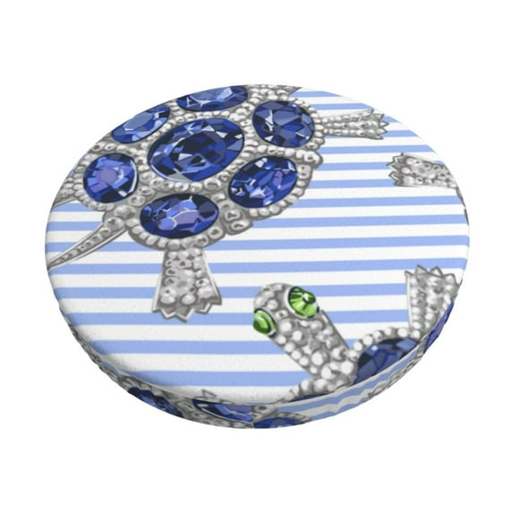 Haiem Turtle with Blue Stones Cushion Round Bar Chair Seat Cover Bar Chair Cushion Covers Elastic Washable Bar Chair Cover,Protects from Scratches and Stains-13 inch