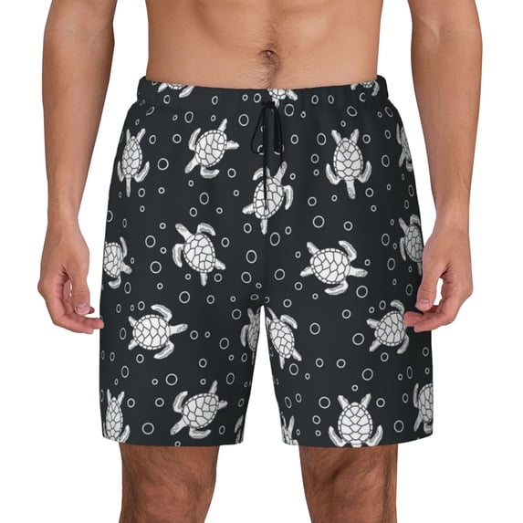 Haiem Turtle Mens Swim Trunks with Compression Liner 2 in 1 Swimming Shorts Stretch Swimwear Quick Dry,Board Shorts-3X-Large