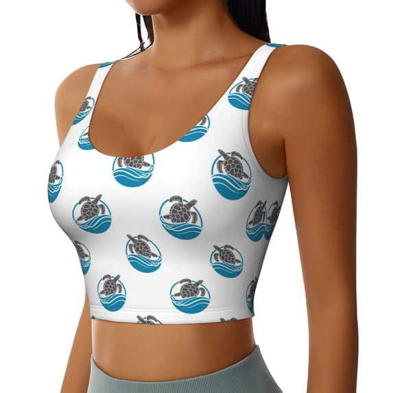 Haiem Turtle Pattern Womens Sports Bra - U Neck Padded Low Impact Yoga Bra Workout Crop Top Gym Moisture-Wicking Workout Vest -X-Large