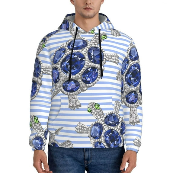 Haiem Turtle with Blue Stones Patterned Men's Hoodie with Kangaroo Pocket - Ideal Pullover Sweatshirt for Daily Wear, Travel, and Home-4X-Large
