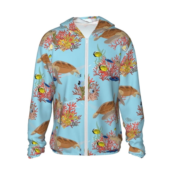 Haiem Turtles And Corals UPF 50+ Fishing Shirts for Men Long Sleeve UV Sun Protection Hoodie Non-Mask Outdoor Hiking Shirts