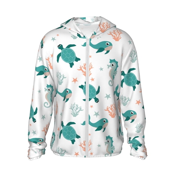 Haiem Turtles And Seahorses UPF 50+ Fishing Shirts for Men Long Sleeve UV Sun Protection Hoodie Non-Mask Outdoor Hiking Shirts