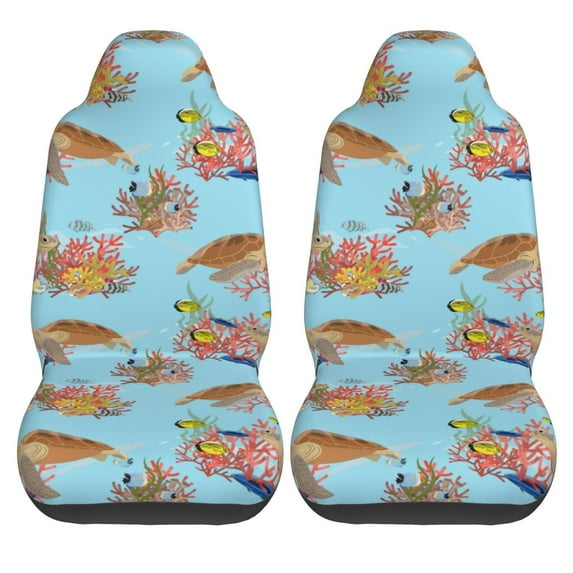 Haiem Turtles And Corals Printed Car Seat Covers Set of 2, Universal Fit Car Seat Covers,Protective Seat Covers,Comfortable Car Seat Covers, Easy Installation Seat Covers, Vehicle Seat Covers