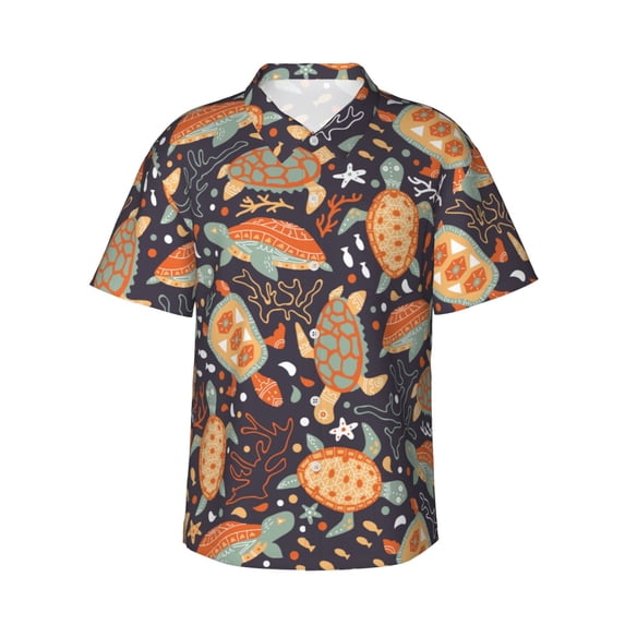 Haiem Turtles and Sea Plants Printed Hawaiian Shirt for Men - Men’s Casual Beach Summer Shirts - Stretch Fabric with Modern Fit-3X-Large