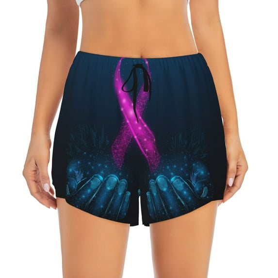 Haiem Two Human Hands are Holds Ribbon Awareness Women's 2 in 1 Running Shorts - Lightweight Athletic Workout Gym Yoga Breathable Sports Shorts Liner with Phone Pockets-Large