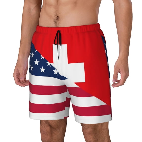 Haiem USA Switzerland Mens Swim Trunks with Compression Liner 2 in 1 Swimming Shorts Stretch Swimwear Quick Dry,Board Shorts-X-Large