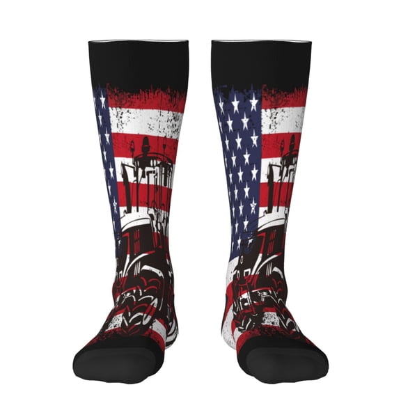 Haiem USA Vintage Flag Tractor Funny Novelty Crazy Design Cotton Socks Sports Socks Knee High Socks For Men, Women,1Pairs - Gift For Working Friends