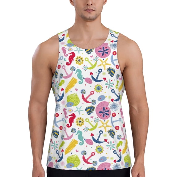 Haiem Undersea Seahorse Men Workout Tank Top Gym Bodybuilding Sleeveless Muscle T Shirts Athletic Tank Breathable Workout Shirt-4X-Large