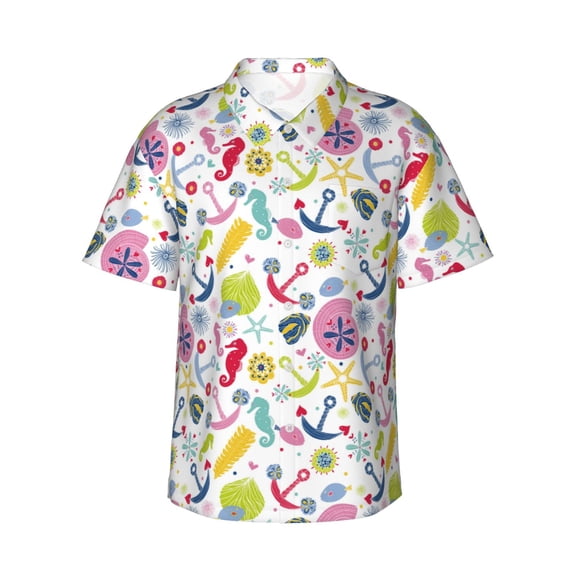 Haiem Undersea Seahorse Printed Hawaiian Shirt for Men - Men’s Casual Beach Summer Shirts - Stretch Fabric with Modern Fit-XX-Large