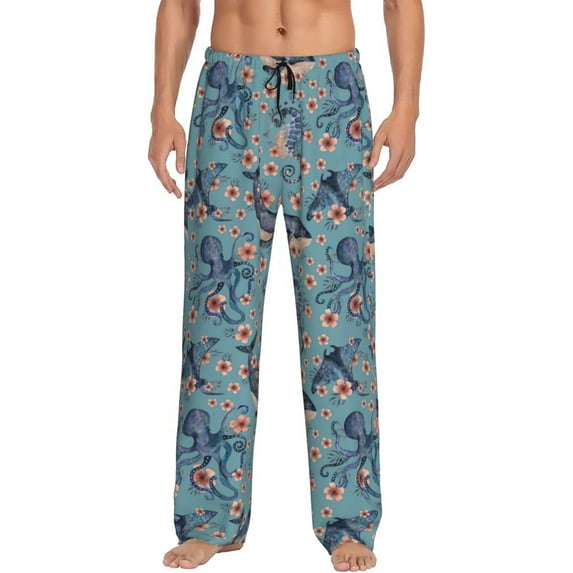 Haiem Underwater Animals and Flowers Men's Pajama Pants Ultra Lightweight Pjs Bottoms Sleepwear Bottom Pants with Pocket Drawstring-XX-Large