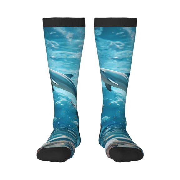 Haiem Underwater Dolphin Scene Socks, Funny Novelty Crazy Design Cotton Socks Sports Socks Knee High Socks For Men, Women,1Pairs - Gift For Working Friends